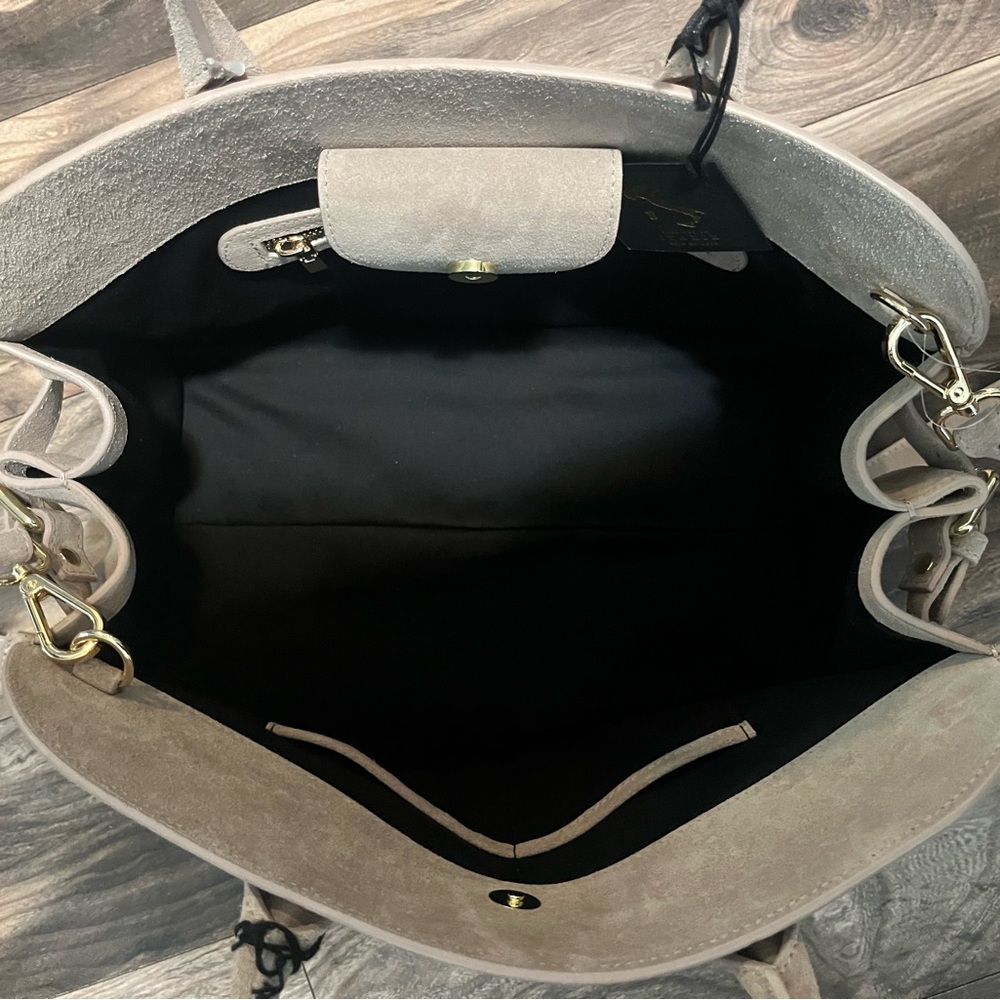Viral Claudia Firenze Taupe Suede Leather Satchel Bag - Picture 4 of 5